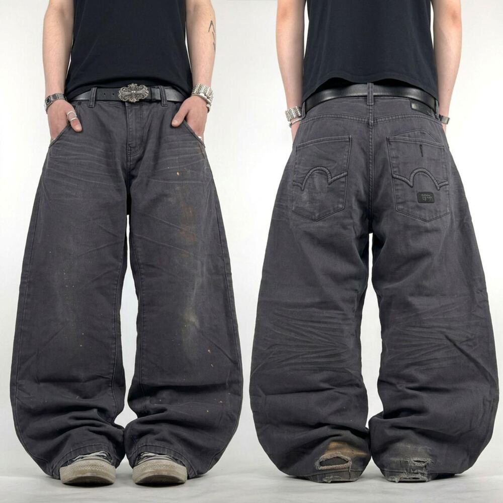 Vintage y2k grunge ecko unltd archive baggy wide leg faded grey jeans